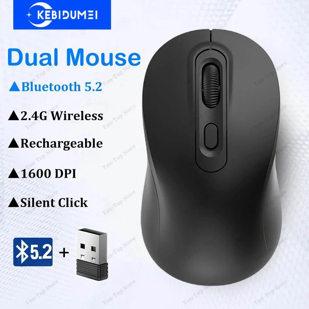 Bluetooth 5.2 Mouse 2.4G Wireless Mouse Rechargeable Dual Mode Gaming Mouse Silent Mouse 1600 DPI Mice For PC Laptop