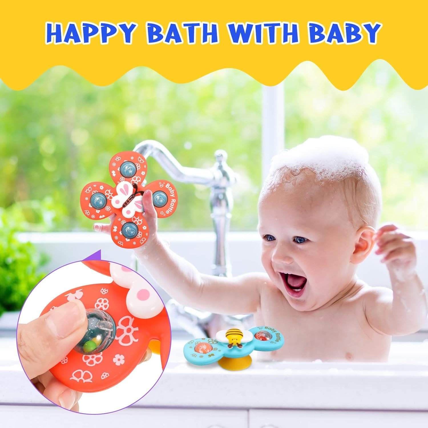 3pcs Baby Rattles Set with Suction Cup Spinner Toy for On-the-Go Fun deal for Travel, Dining Table, and Bathroom Use