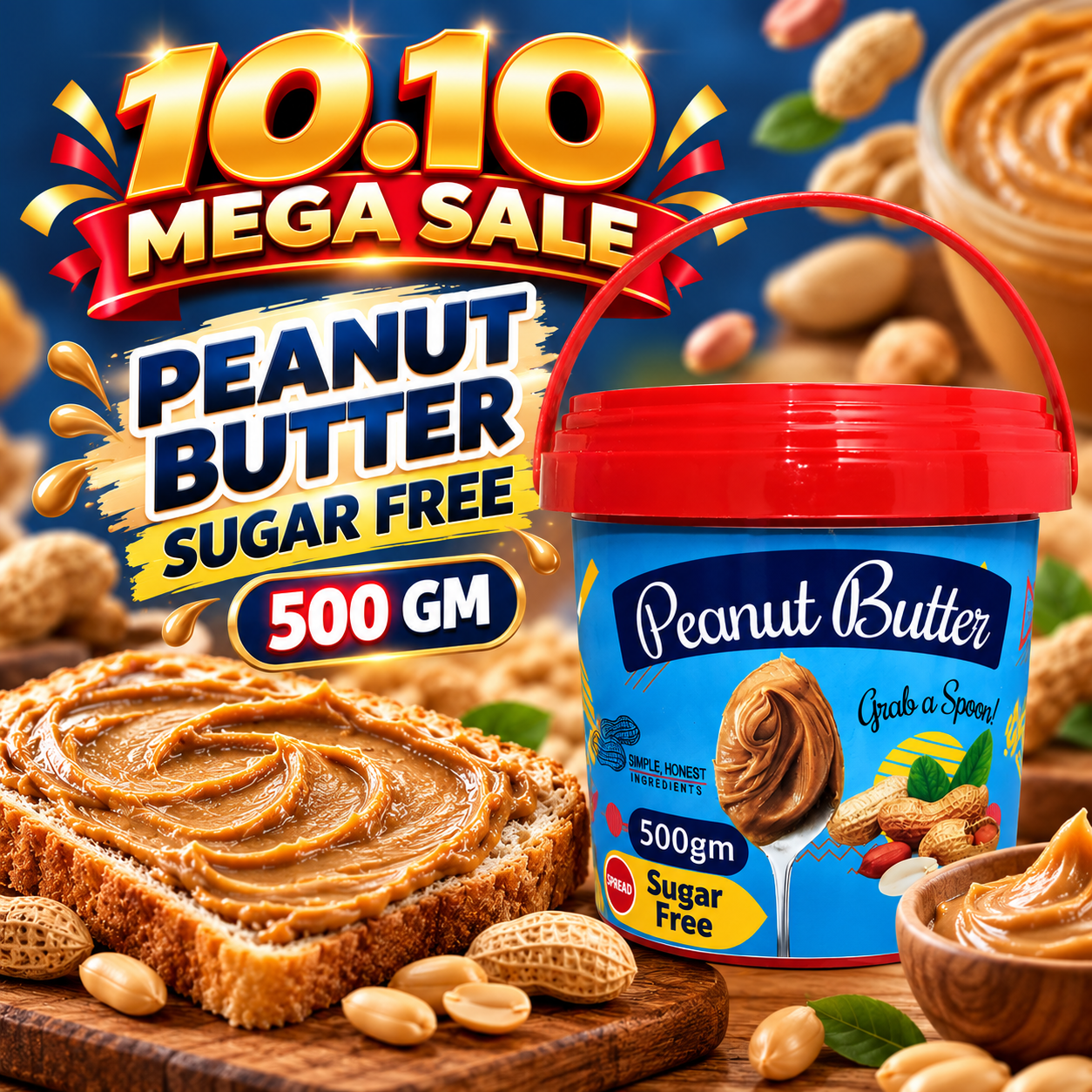 SUGAR FREE Peanut Butter ( 500 Grams Bucket ) Organic | High Protein | Peanut Spread | No Added Sugar