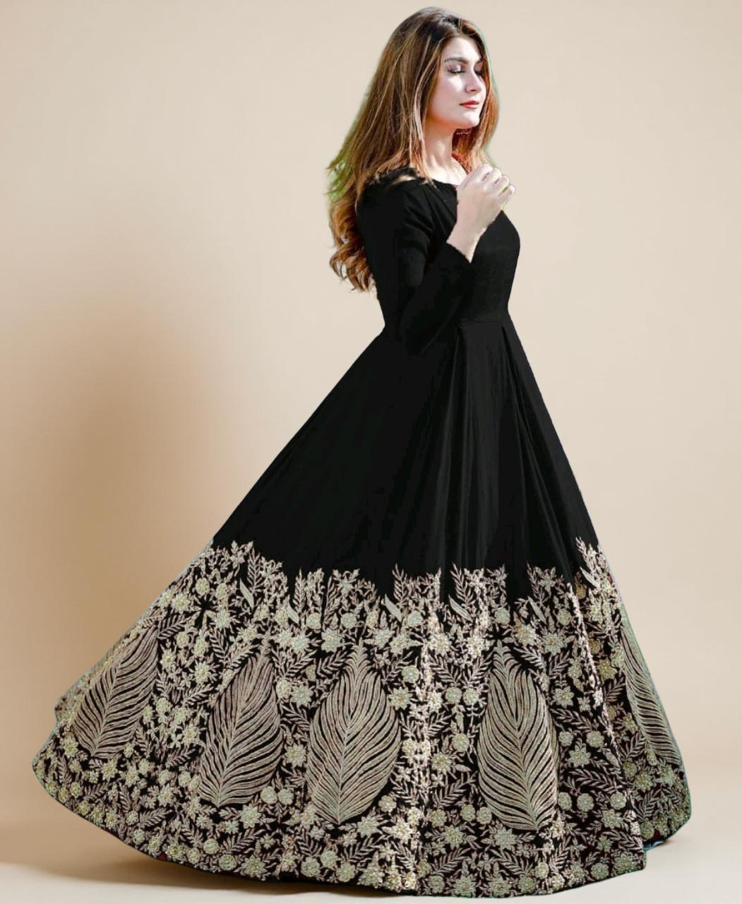 Designer Heavy Embroidered Chiffon Maxi Dress Stitched Ready-to-Wear Wedding Party Wear for Girls & Women - Daraz.pk