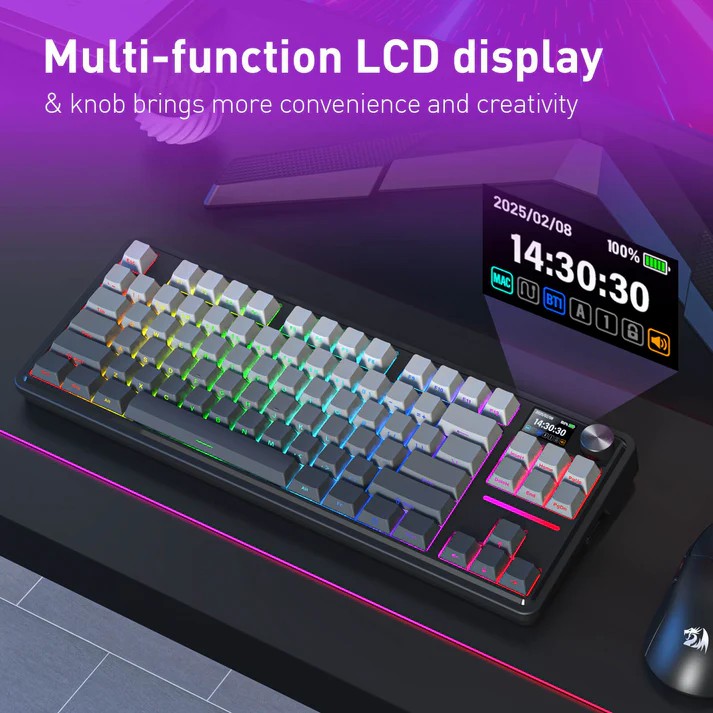 Redragon ANTONIUM K743 PRO 80% Gasket RGB Gaming Keyboard with Hype 1.14’’ TFT Screen & Knob, 84 Keys Mechanical Keyboard Side Printed Keycaps Hot-Swappable 16 c0d8759b5a46c8dbbed1cd87bcfa4fd7