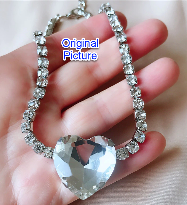 Big Heart Crystal Choker Necklace for Girls FYUAN Shine Geometric