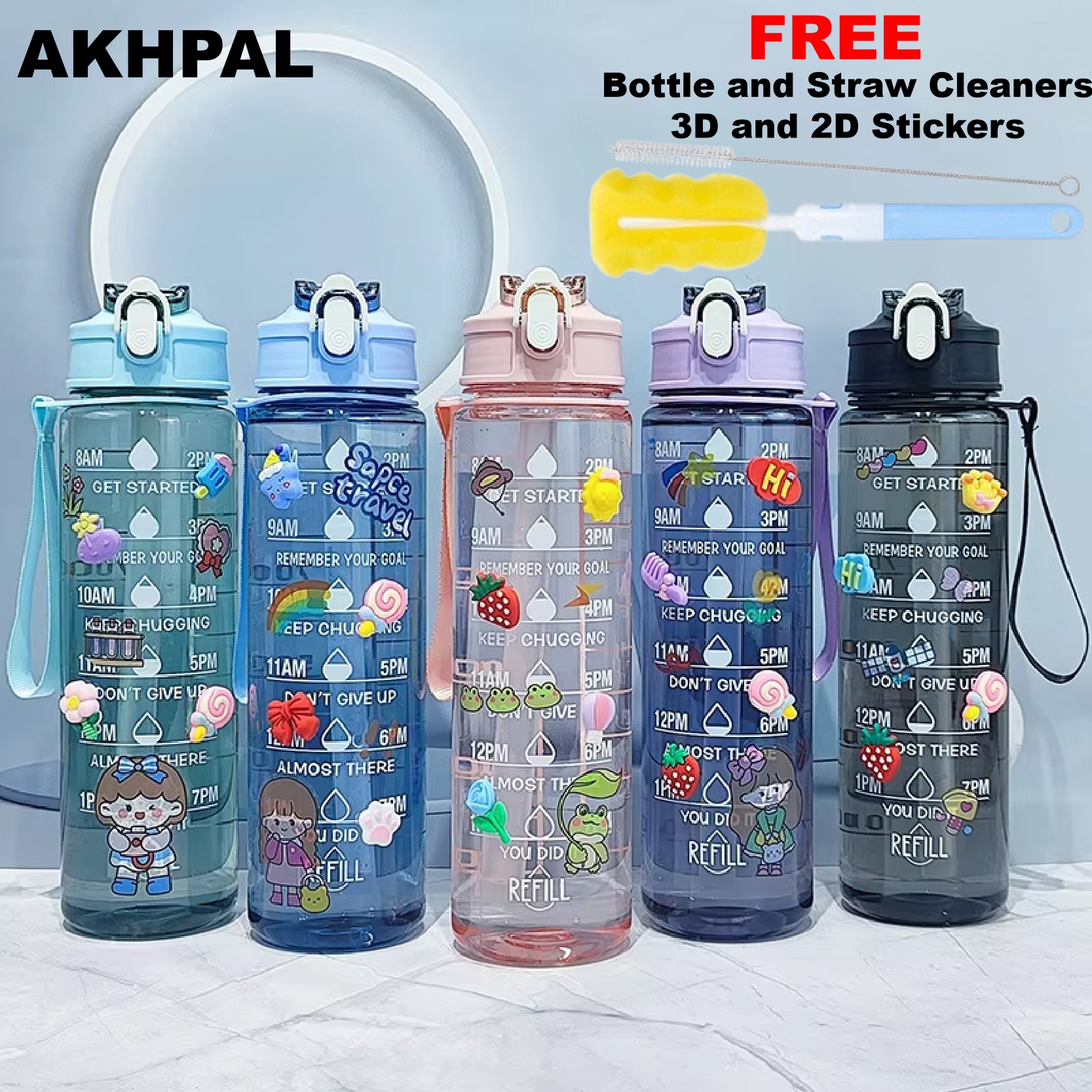 Transparent Motivational Water Bottle (900 ML) with Time Marker, Leakproof, Durable, BPA Free, Non-Toxic Bottle for Fitness, Gym, Indoor, Outdoor