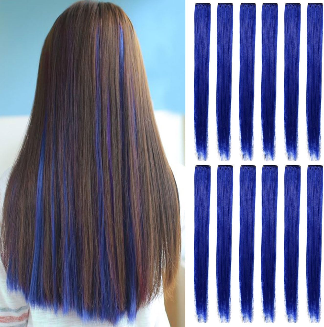 Pack Of 6 Long Straight Synthetic Clip in on Hair Extensions Piece Bundle Offer