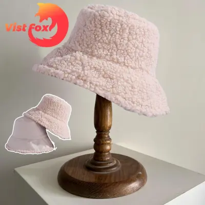 Vist Fox Bucket Hat Double-sided Wearing Autumn Winter Pure Color Lady  Fishing Cap