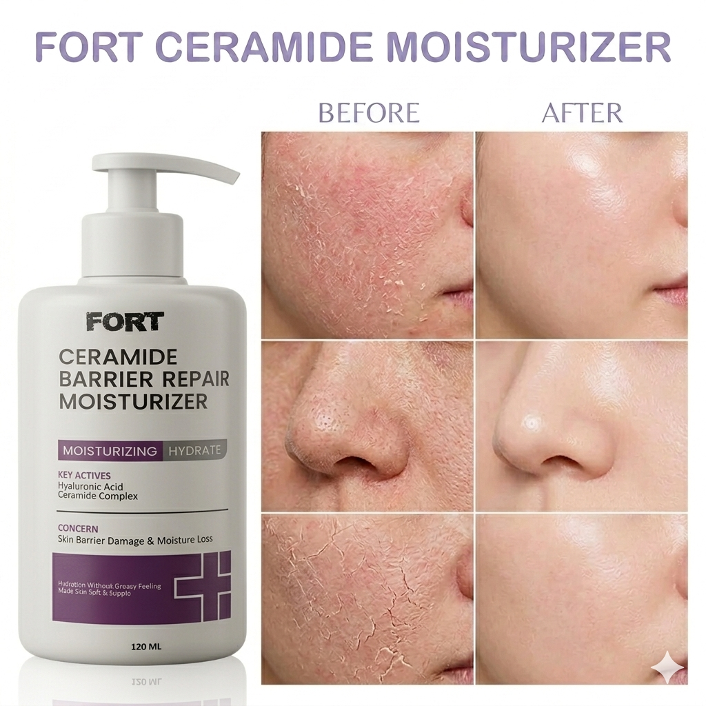 FORT Ceramide Moisturizer for Dry & Sensitive Skin,  Hydration, For Face & Body, Moisture Barrier Repair 120ml