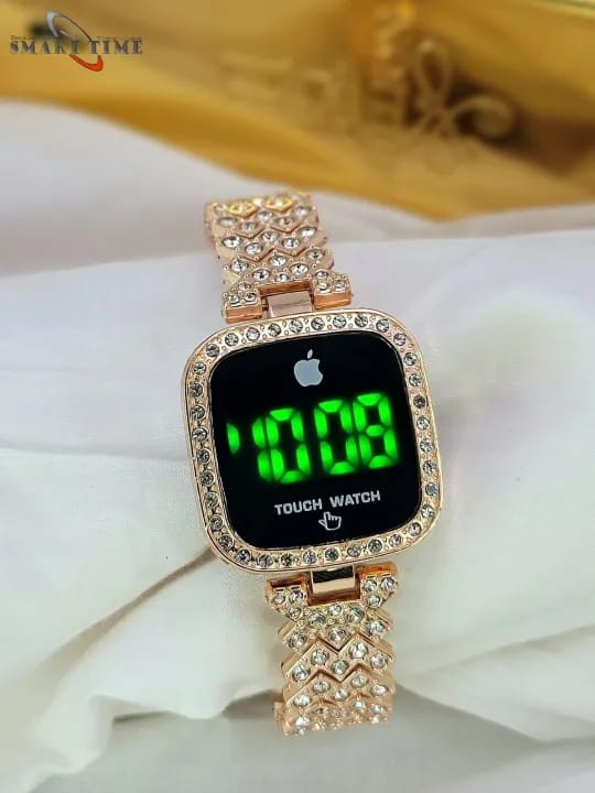 Full Diamond Touch Screen LED Watch Steel Chain with Diamonds Ladies Watches for Female Women Girls