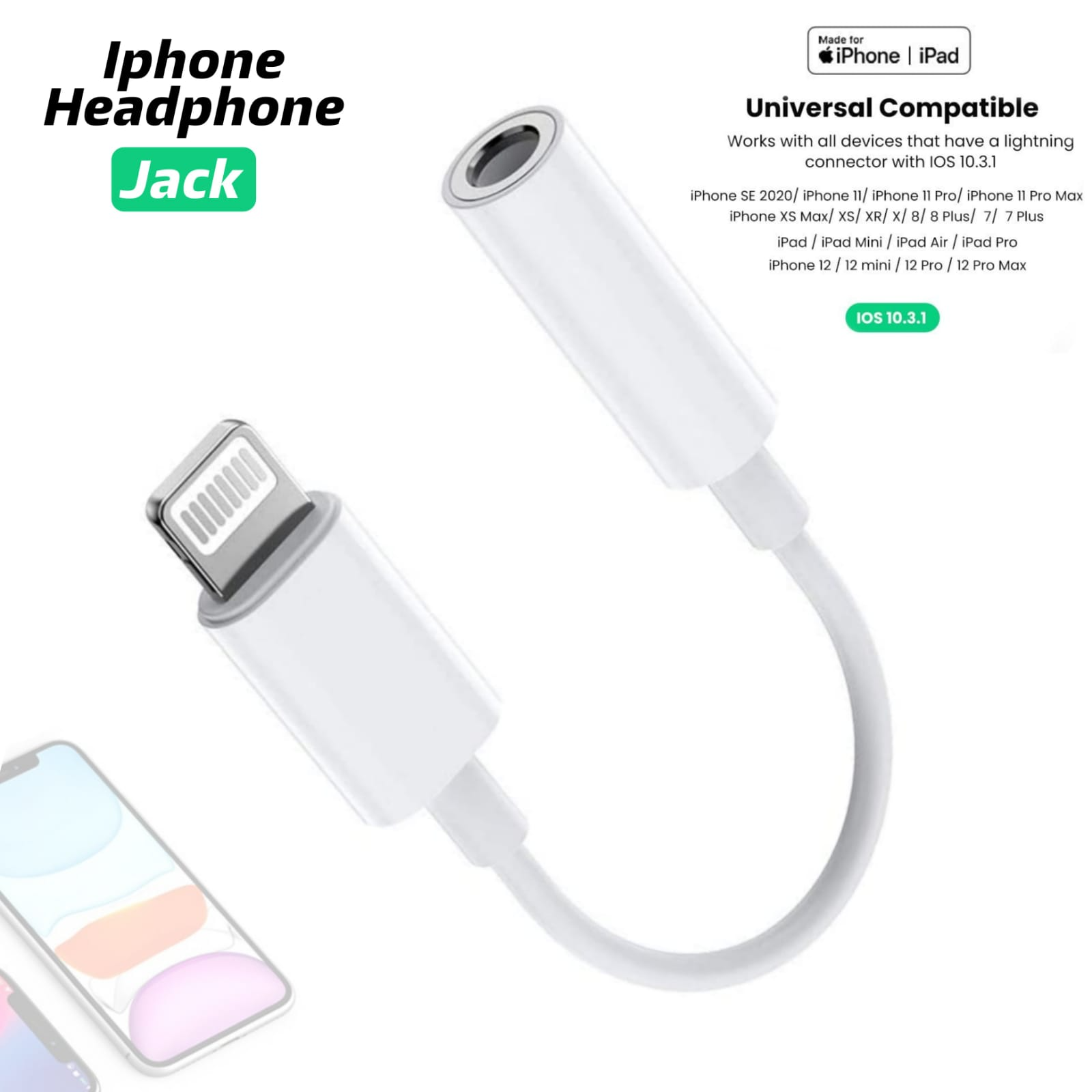 Apple Genuine Audio Headphone IPhone Converter Handsfree Music 3.5mm Jack adapter Original Iphone Jack Connector Hi Density Iphone Handfree And Charger Connector / Jack Having Iphone Convertor For Iphone Devices-Iphone Handfree Connector price in Pakistan