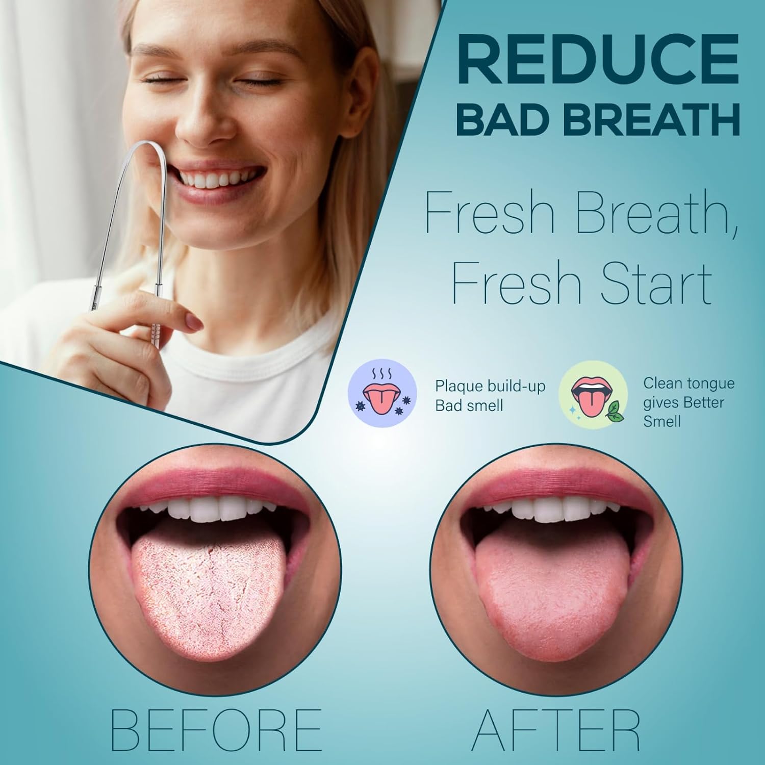 OCBA Tongue Cleaner For Fresh Breath & Oral Hygiene Tongue Scraper Premium Stainless Steel Tongue Brush For Men & Women