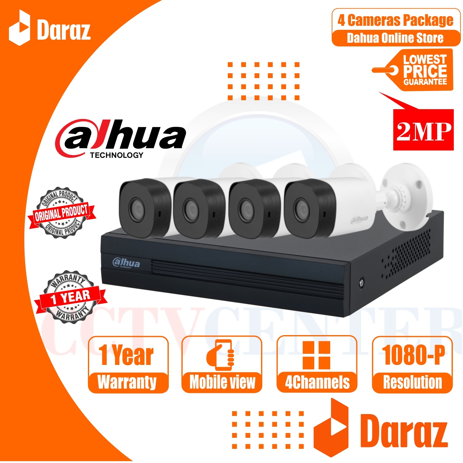 High Quality Dahua 100% Org 4 Cameras Package, 2 Megapixels 1080p Full HD, 4 Cameras Setup, 4 Camera, Security Camera for Home, Security Camera System for Home, Digital Cameras CCTV camera price in Pakistan