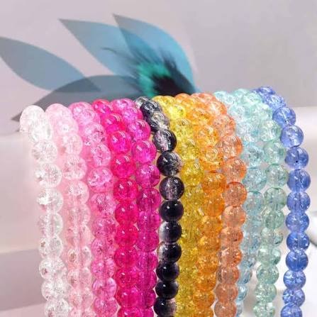 50/100PCS 8mm Crack Glass Beads for Jewelry Making – Cracked Round Loose Beads, 100+ Beads Per Strand, DIY Bracelet, Necklace & Earring Craft
