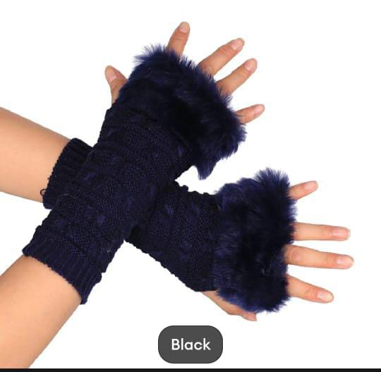 "Winter Knitted Fingerless Gloves with Faux Fur Warm Hand Warmers for Women & Girls"