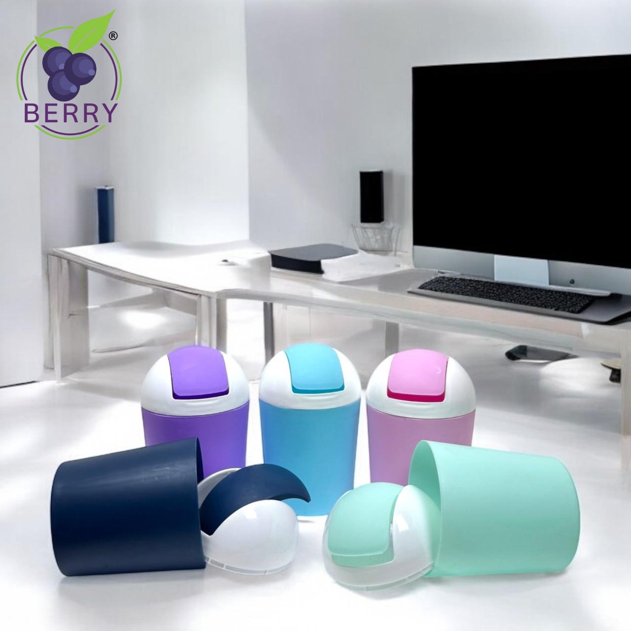 Berry Mini Dustbin with Shake Lid For Room | Compact & Stylish Waste Bin for Home, Office, Kitchen, Car, Study Table & Bathroom Use | Multicolor