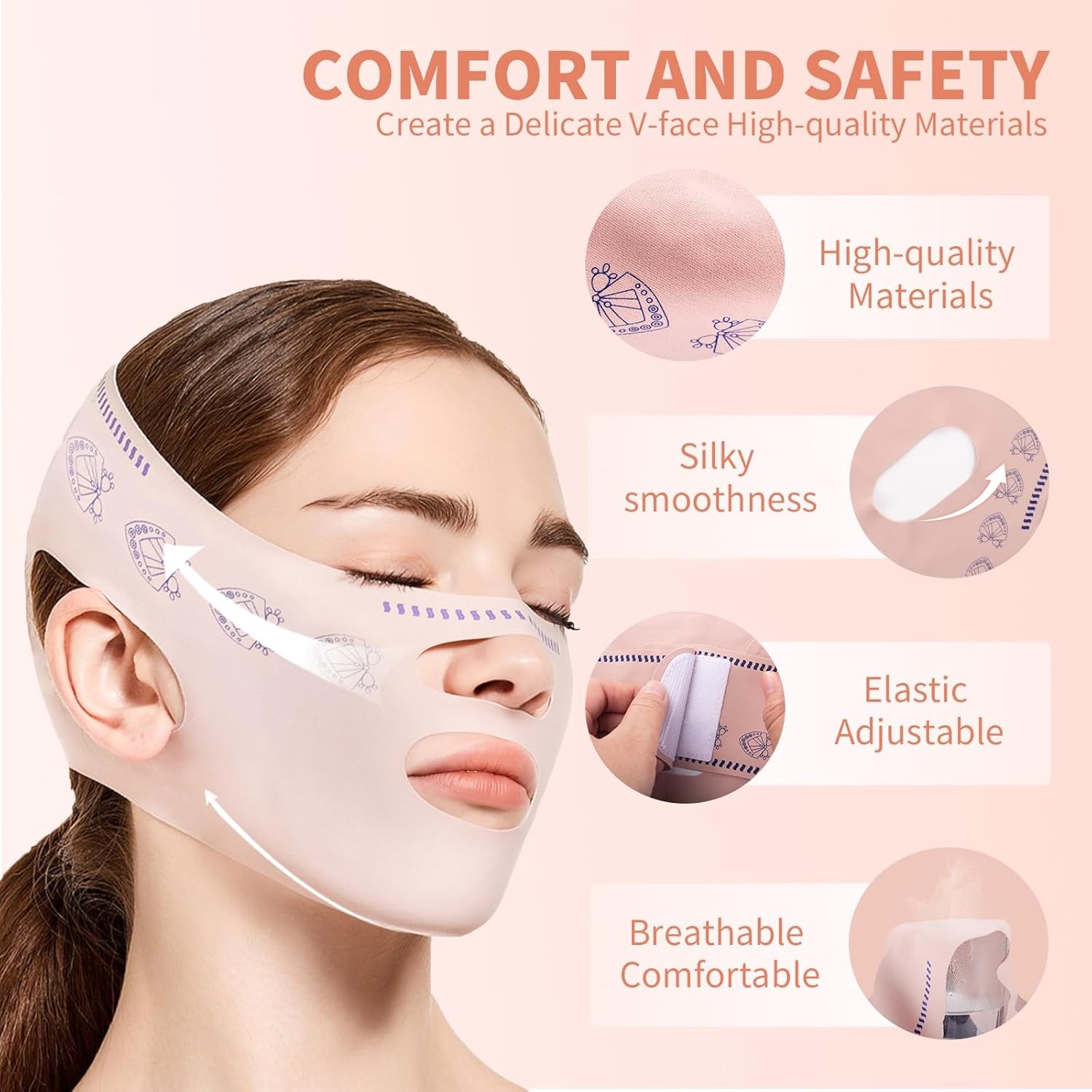 Reduce Double Chin Lift Up with Face Slimming Belt Face Strap Belt Elasticity Beauty Lift Oval Anti-Wrinkle Reusable Face Slimming Strap V Face