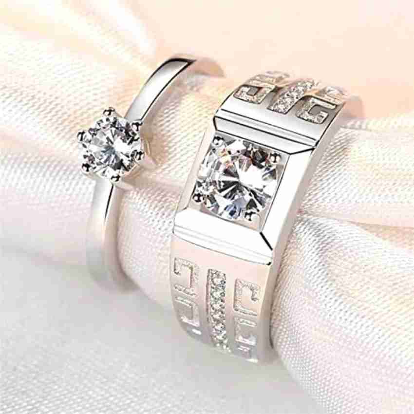 Luxury AAA Zircon Couple Paired Rings For Women Men Proposal Promise Adjustable Geometric Wedding Rings Anniversary Jewelry Gift