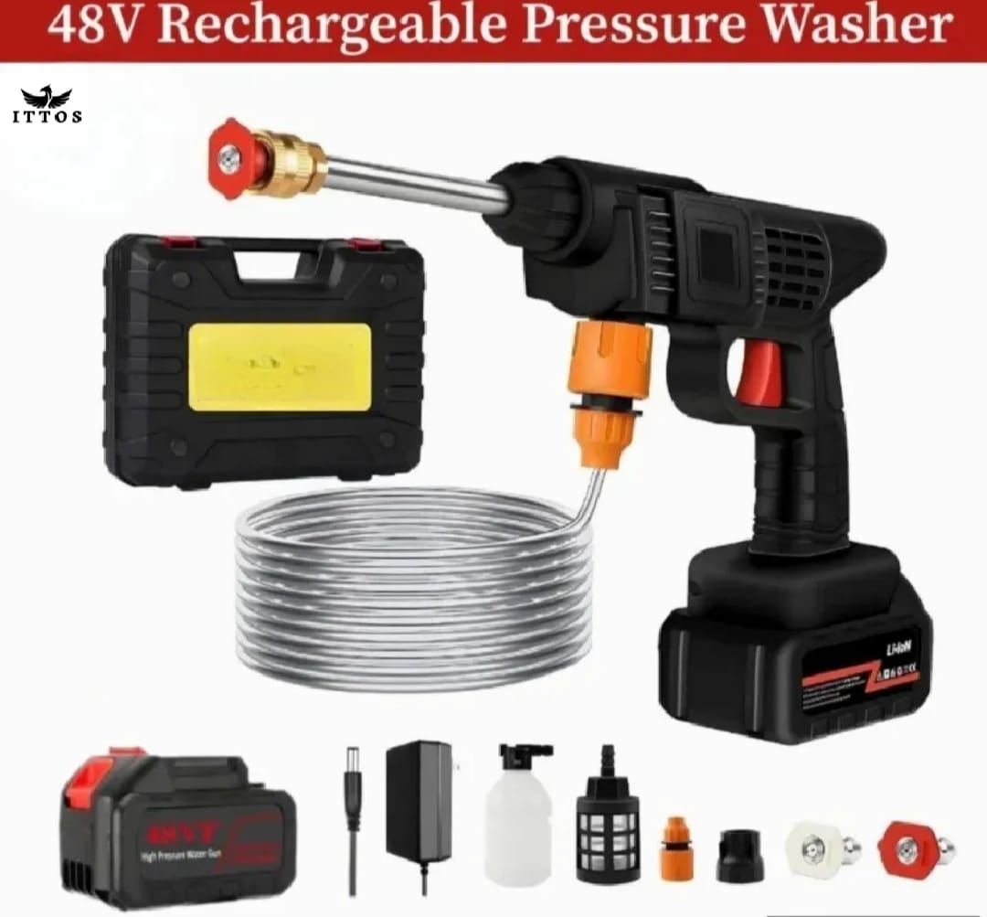Rechargeable 48V High Pressure Washer Gun – Portable Cordless Car Washer Machine with Spray Nozzle  Electric Power Washer Pump for Car, Bike, Wall, Floor & Solar Panel Cleaning