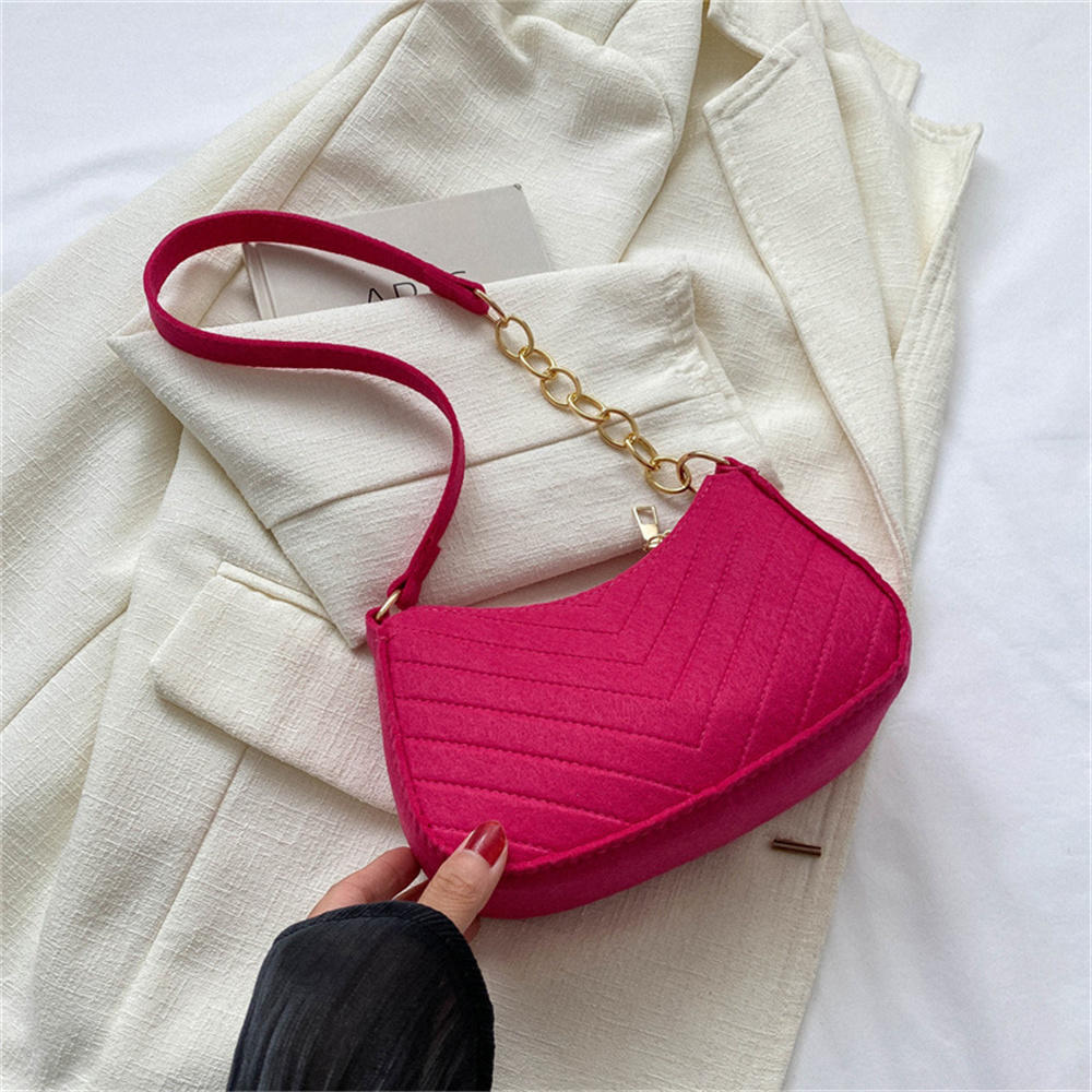 Women Retro Underarm Bag Felt Solid Color Shoulder Bag Casual Purse