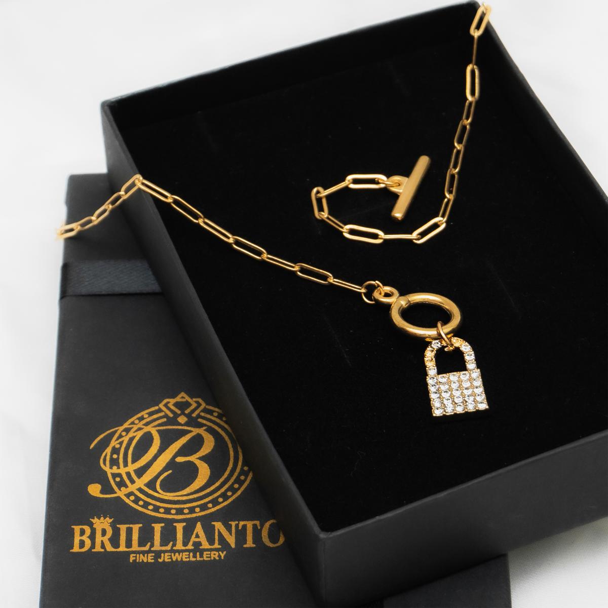 Crystal Lock Necklace Pendant for Girls Golden Shiny Stylish Long lock Chain For Girls lock locket