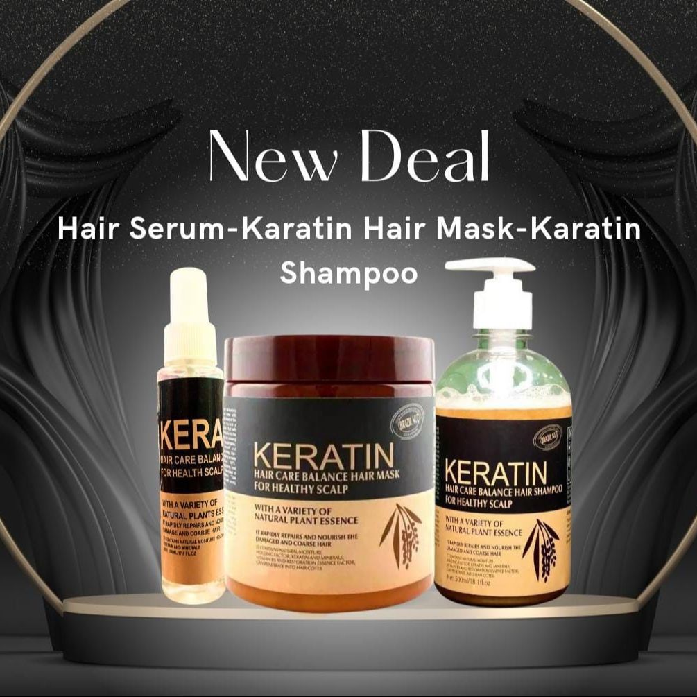 Keratin shampoo +keratin hair mask + keratin serum 3 pcs deal Keratin Hair Care Balance Hair Mask & Hair Treatment – (500ml) By Cosmaticsx1
