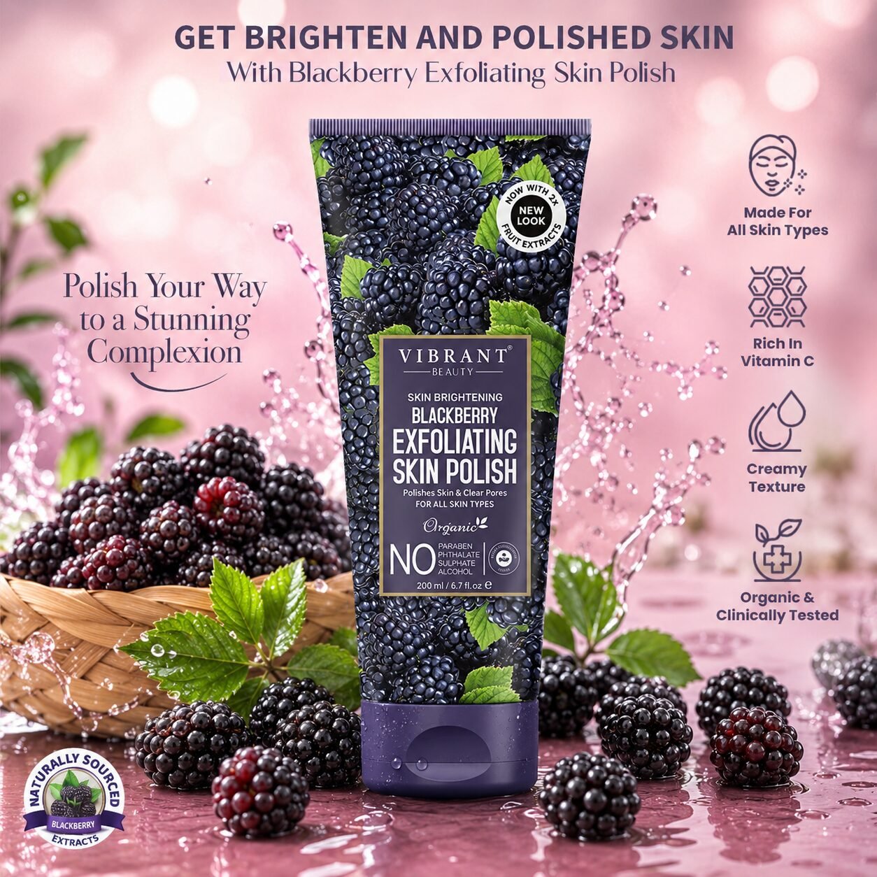 Vibrant Beauty Blackberry Exfoliating Skin Polish | Facial Exfoliating Care | 200ml