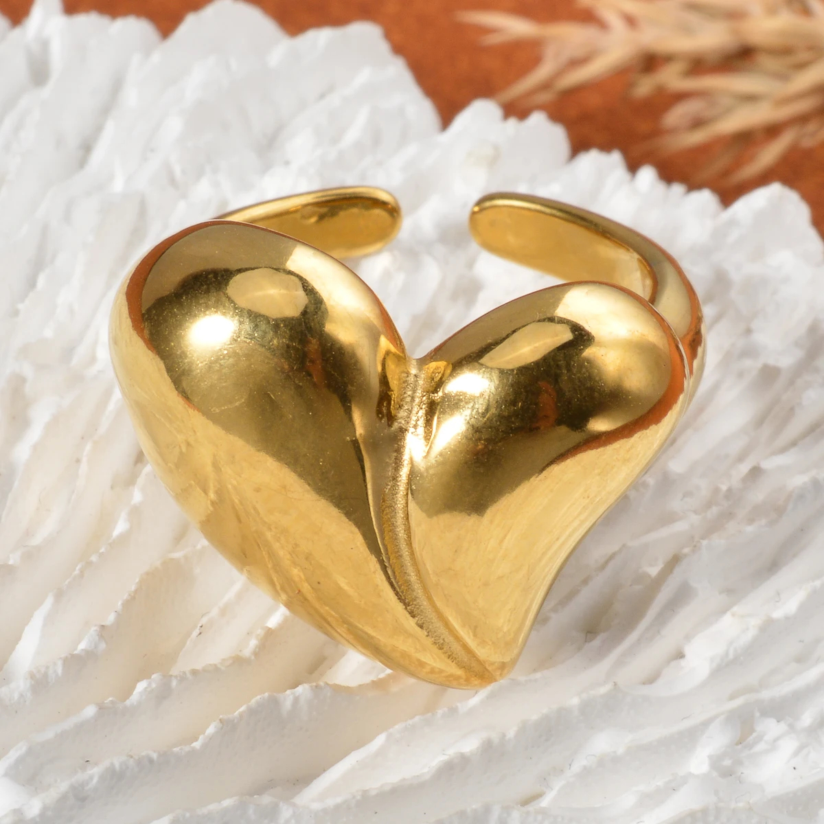 Inspire Stainless Steel Jewelry Simple Cool Wind Niche Design Hip Hop Cool Ring – Advanced Sense Three-Dimensional Heart Ring for Women | New Arrival Stainless Steel Heart Ring Exquisite PVD Rust-Proof Ring | Romantic Jewelry Gift for Her | Trendy Stainle