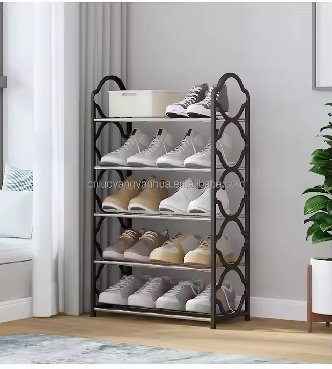 Multipurpose Shoe Rack Organizer - Elegant Metal Shoe Organizer Rack with Adjustable Sections, Durable Stackable Shoe Storage Stand for Bedroom, Living Room, Closet - X-Shape, Water-Resistant