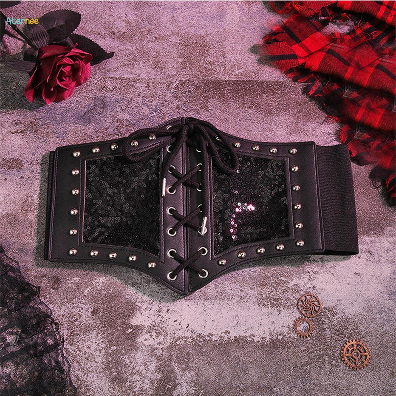 Heart Pendant Lace Up Belt Punk Bowknot Corset Belt Women Elastic Vintage  Wide Waistband Gothic Decorative Dress Waspie Girdle
