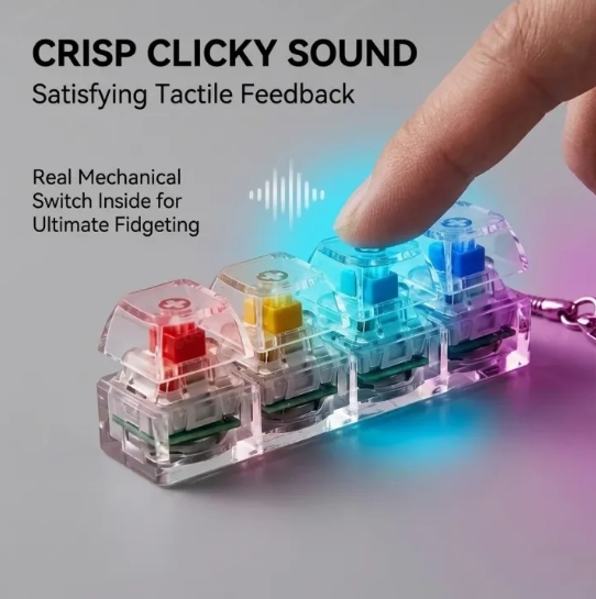 4 Button Fingertip Keyboard Keychain RGB Keyboard Fidget Toy with Lights for Stress Relief Decompression Calming Accessories