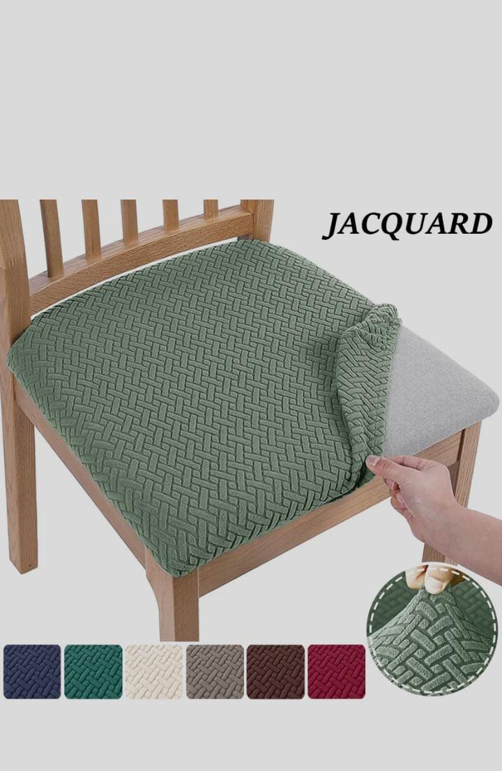 Jacquard Chair Seat Cover Plain Stretch Chair Covers Removable Spandex Seat Cushion Cover/ Elastic Band Closure/ Kitchen Restaurant For Dining Room