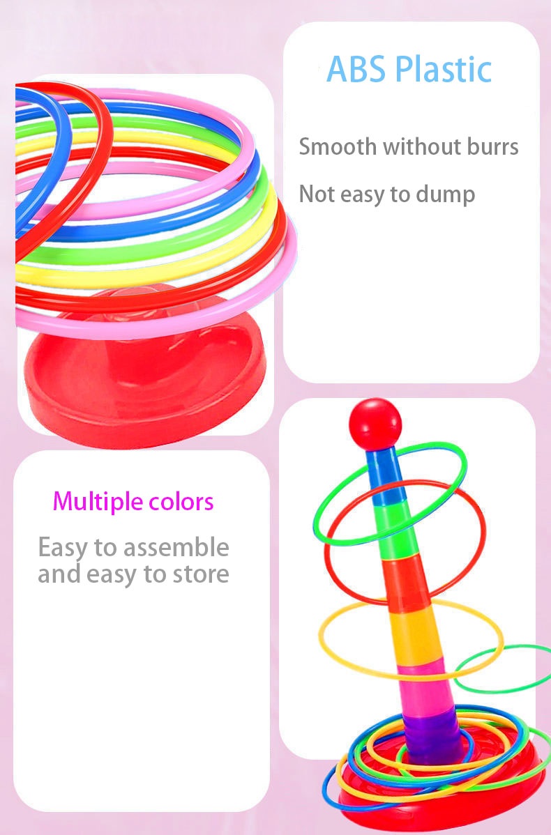 Ring Toss Game For Kids  With 18 inch Stand Floatable Rings Multicolored Durable Plastic Rings Competitive Tossing Game for Kids and Adults