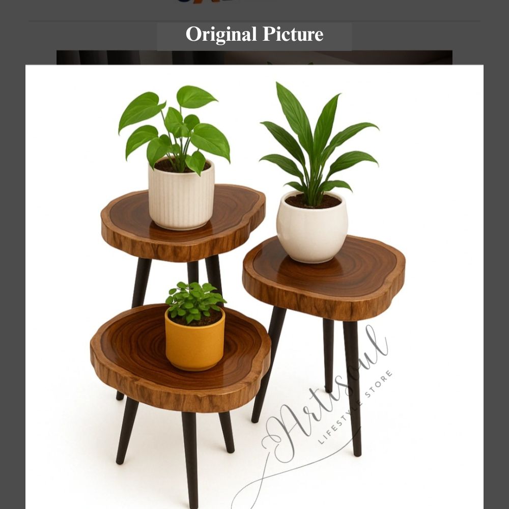 Small Round Side Table | Sofa Side Table & Bedside Table | Natural Live Edge Sheesham Wood | Metal Hairpin Legs | Drawing Room Corner Accent Table | Rustic Handmade Pakistan