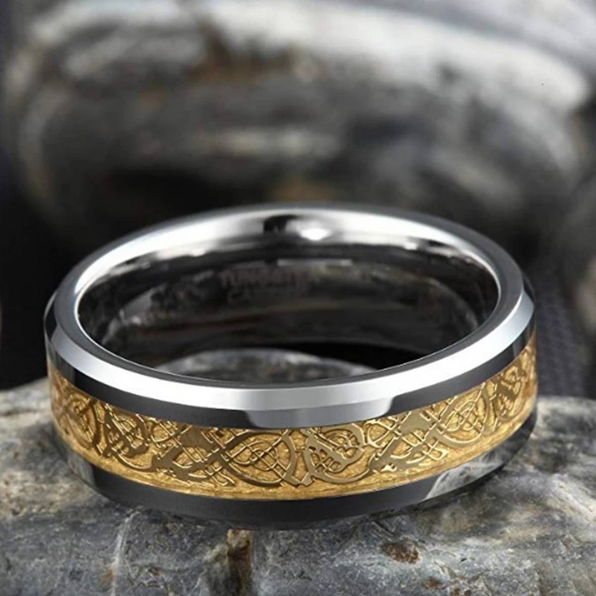 Nextvance 8mm Wide Rotation Dragon Ring Stainless Steel Carbon Fiber Solid Rings For Gift Promise Jewelry