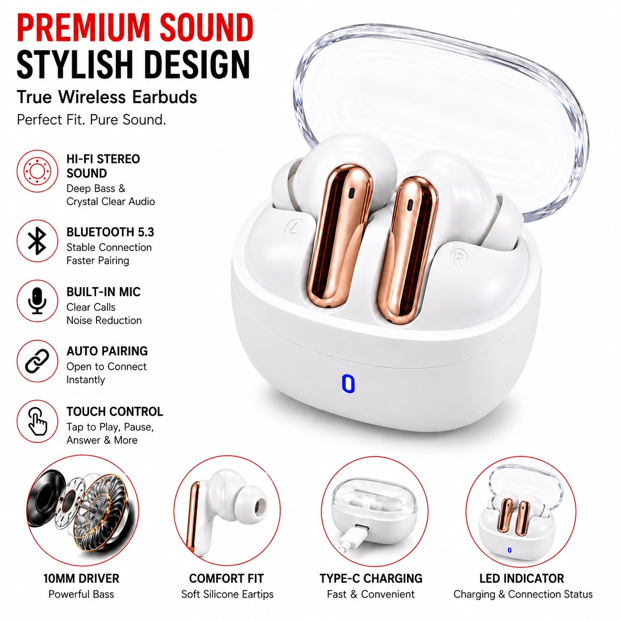 Eirpod Air Pro 3rd Gen TWS (True Wireless Stereo) Bluetooth Handsfree Earbuds EarPods Pro 6 Hi-Fi Wireless Airbuds 5.0 Bluetooth Earphone Slim small size with Charging Case White
