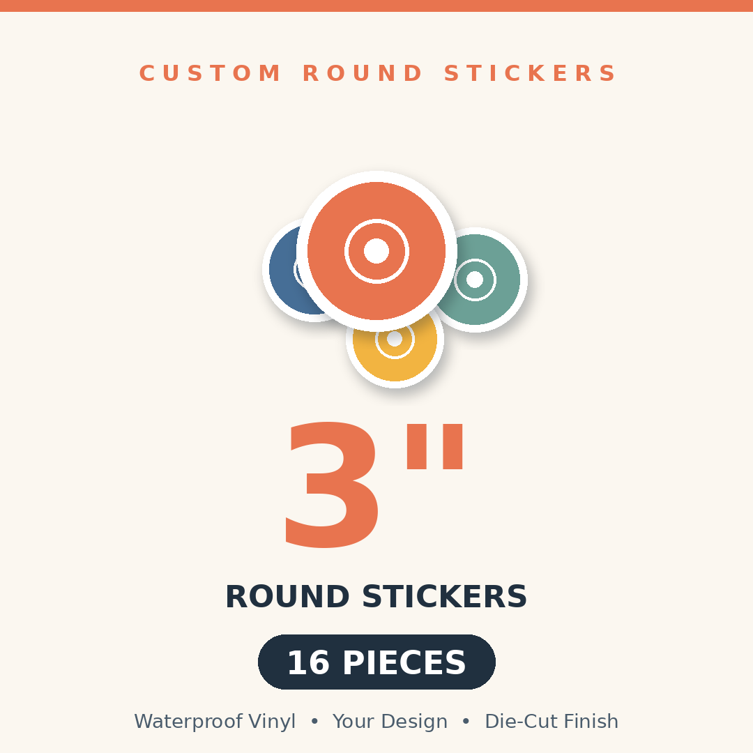 Custom Round Stickers with Your Logo & Design - Waterproof Vinyl Labels for Business, Packaging & Branding | Custom Printed Sticker Sheet | 1.5, 2, 2.5, 3, 3.5 inch