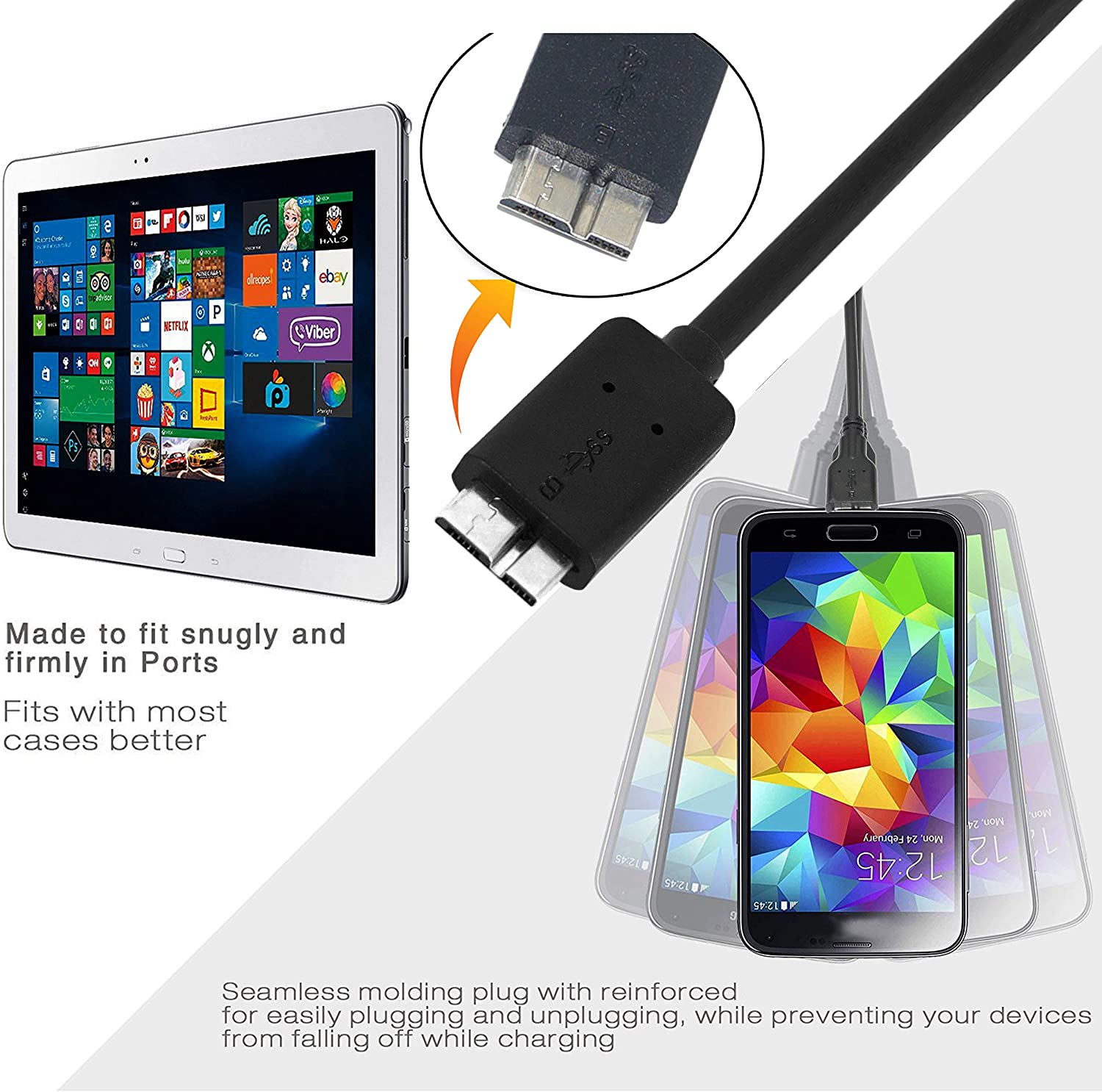 High Speed USB 3.0 Cable A to Micro B for Portable External Hard Drives
