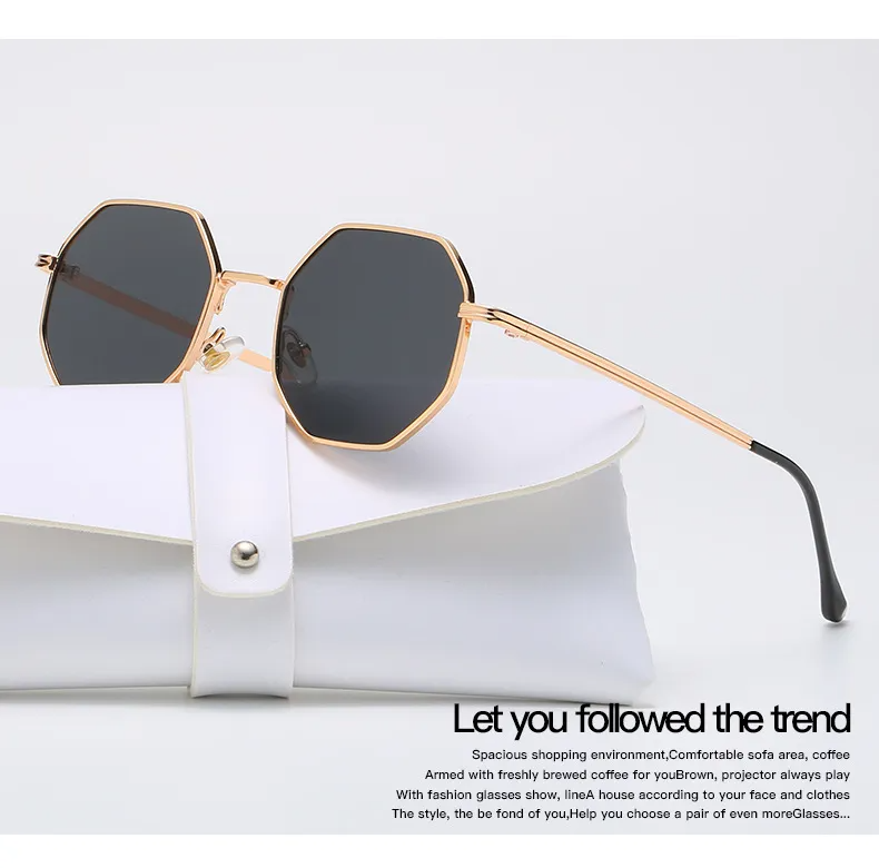 Trendy Metal Frame Sunglasses For Women / Retro Polygon Gradient Mirror Sunscreen Sun Glasses For Girls