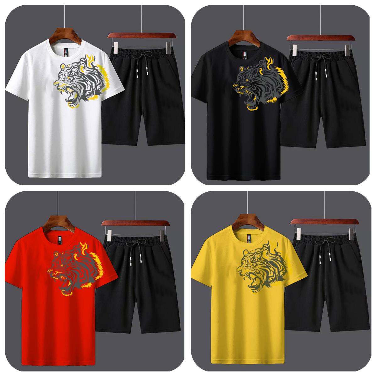 Tiger Printed Multi Colors Tracksuit Cotton Fabric T-Shirt & Short for Summer Elegant Suits Gym Track Suit T shirts shorts Casual Wear for Men/Girls/Women