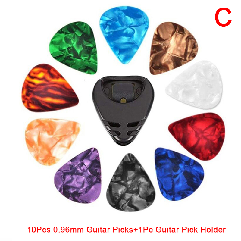10Pcs Plectrums 1 Pick Holder Electric Celluloid Acoustic Guitar Picks