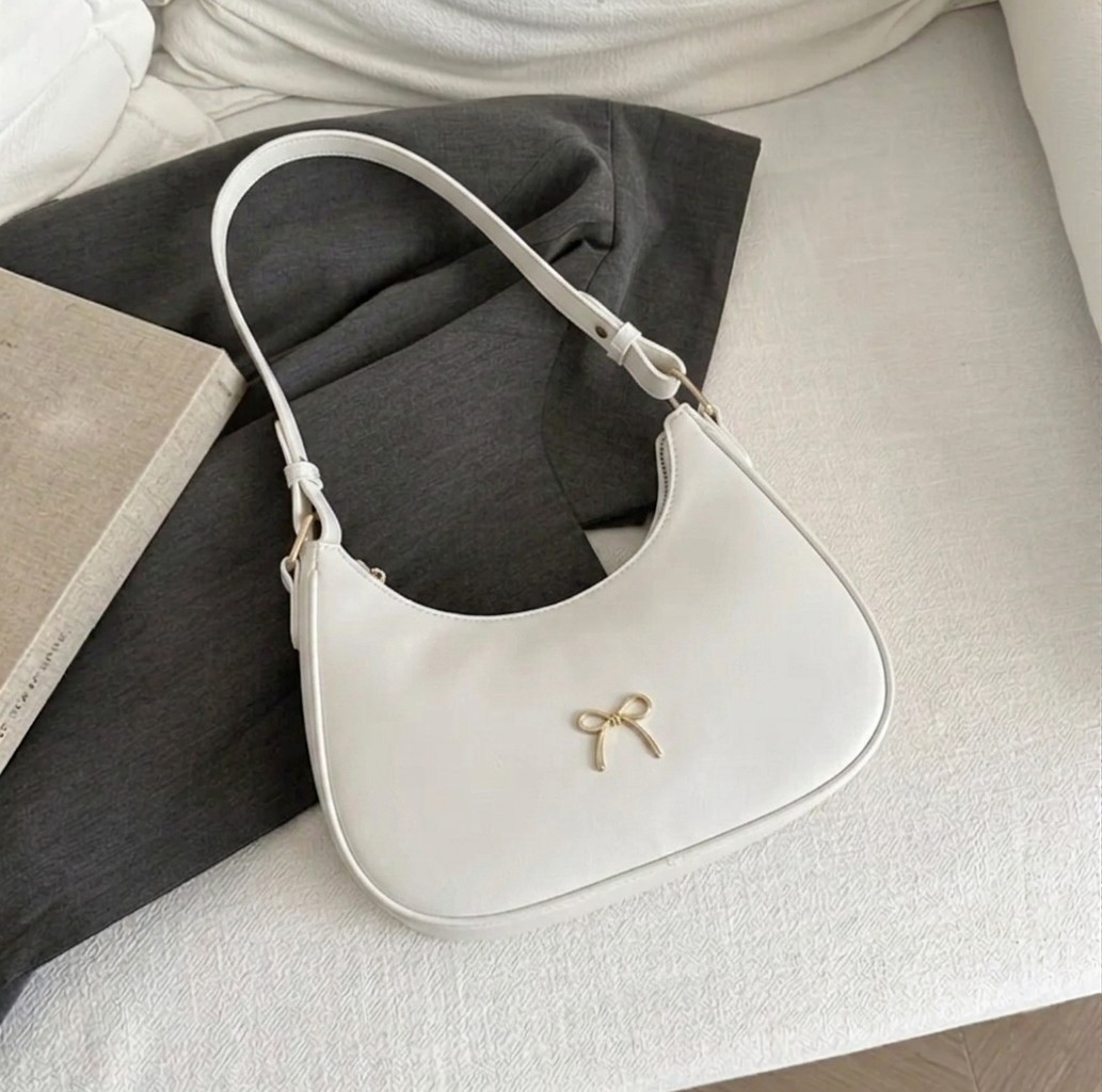Women's Luxury Crescent Underarm Shoulder Bag  Cute Bow Leather Half Moon Purse & Handbag for Girls