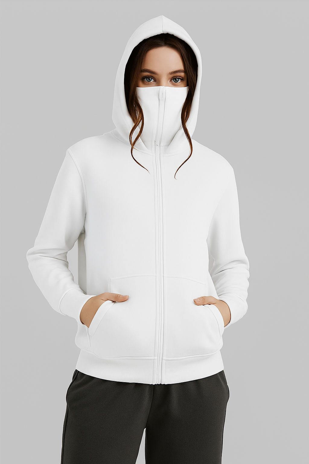 Girls Womens Ninja Zipper long Hoodie with Built-In Face Mask Size S to size XXL size available color Black White Navy | Men Full Zip Hoodie | Warm Fleece Hooded Sweatshirt | Stylish Winter Wear Jacket - Baclava Ninja Hoodies Women