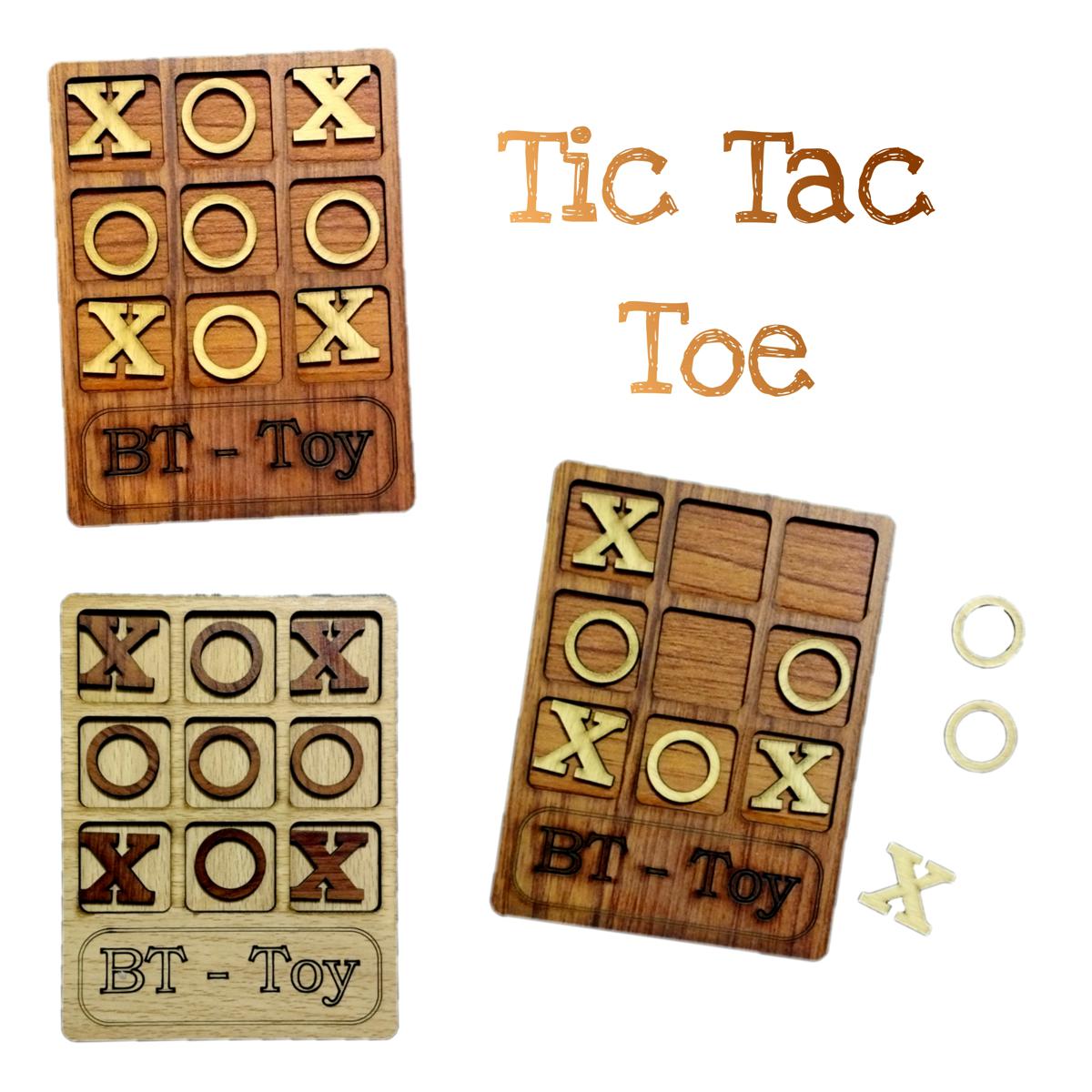 Tic Tac Toe/Noughts and Crosses Wooden Tabletop Board Game Family Game for Kids and Adults Brain Teaser Puzzle