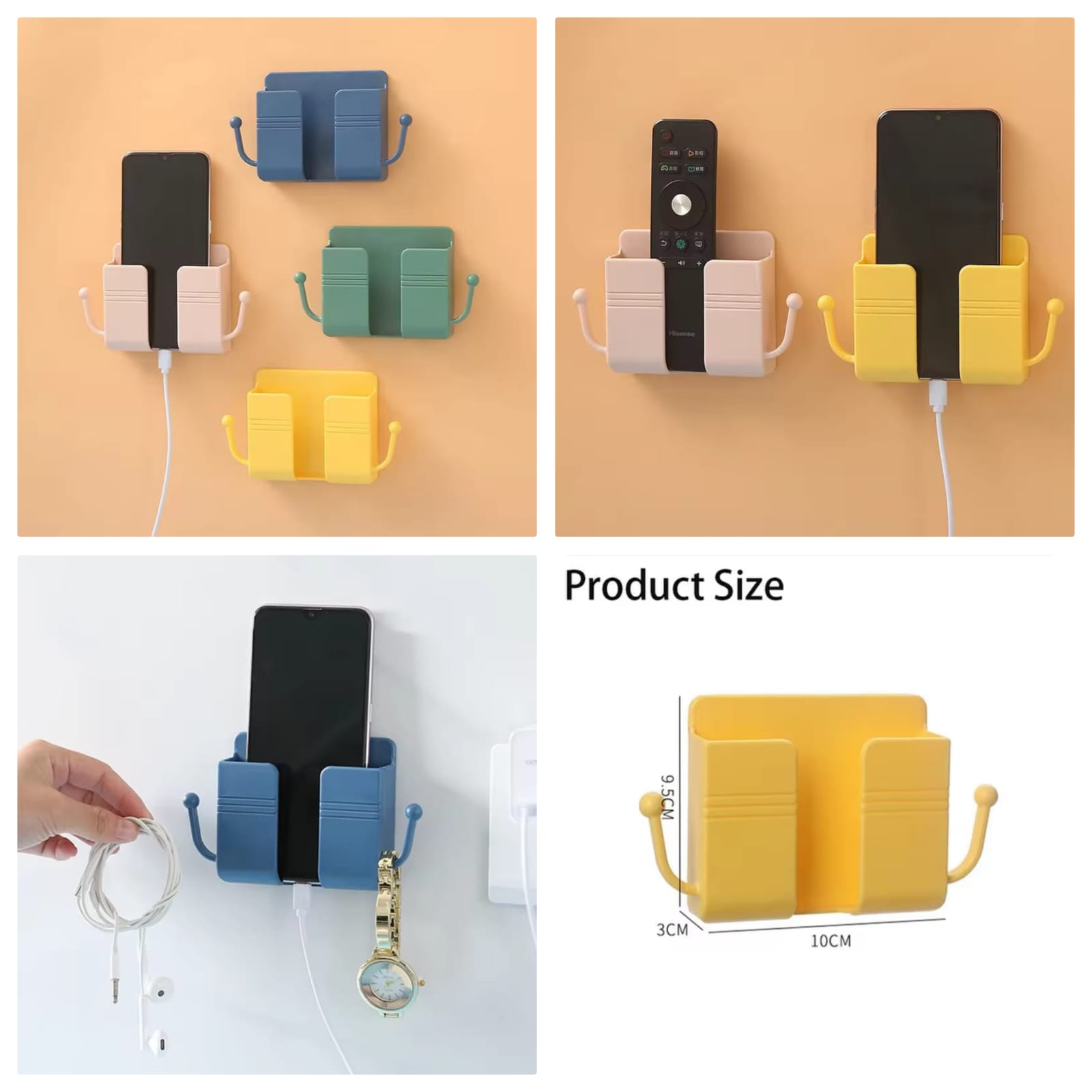 Phone Accessories Wall Mount Adhesive Mobile Phone Wall Charger Holder and Remote Control Stand Multipurpose Storage Box