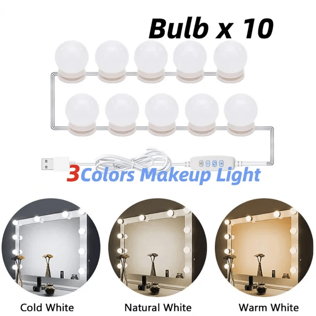 Dimmable LED Vanity Mirror Lights - 10 Bulb USB 5V Makeup Mirror Lighting for Bathroom and Dressing Table