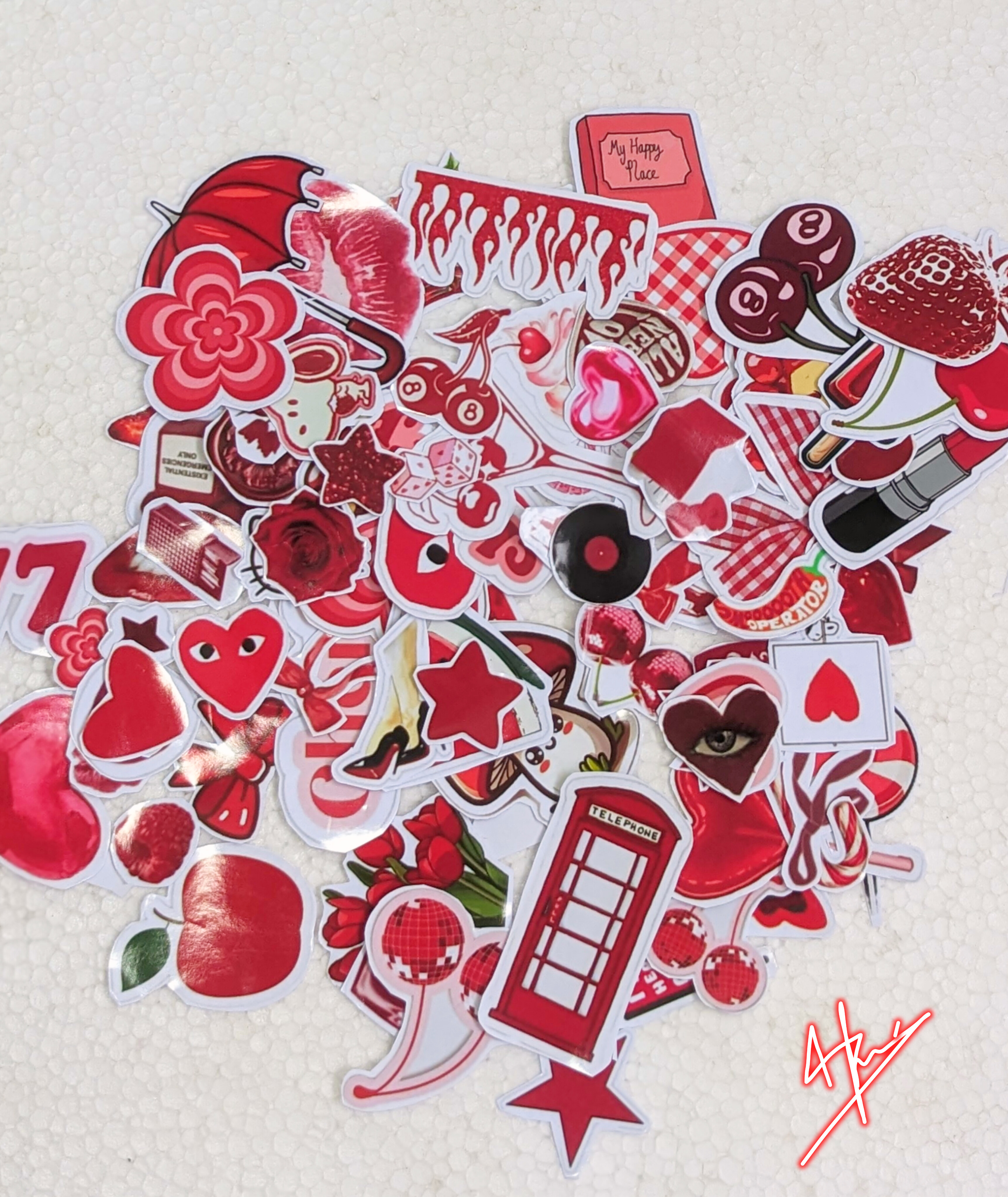 Stickers for Girls - Red Aesthetic Sticker - Sticker for Notebook - Pack of (10/30/50 Pack) - Express Yourself Creatively for Girls