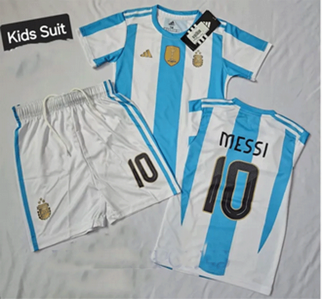 Messi Argentina Three Star Football Kit for Kids