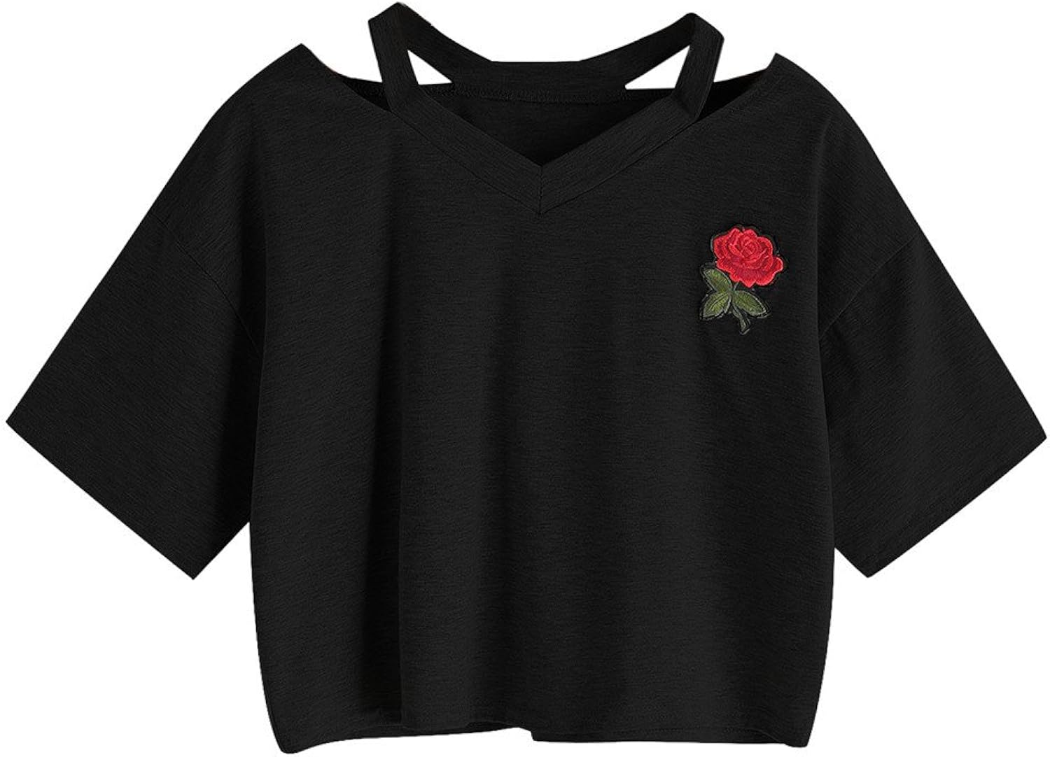 Trendy Women's Loose-Fit Crop Top with Printed Rose