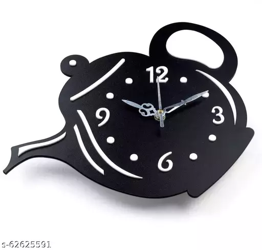 Wooden Kitchen Wall Clock with Coffee Cup and Kettle Design Stylish Home Decor