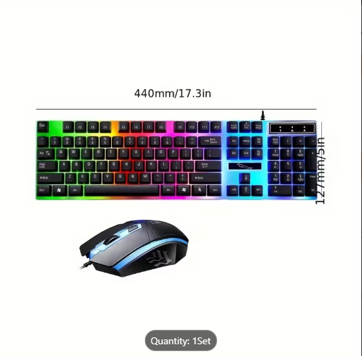 RGB Gaming Keyboard & Mouse Combo - 7 Colour Wired RGB Mouse and Keyboard Set - USB Wired Pack For PC & Laptop - Black & White