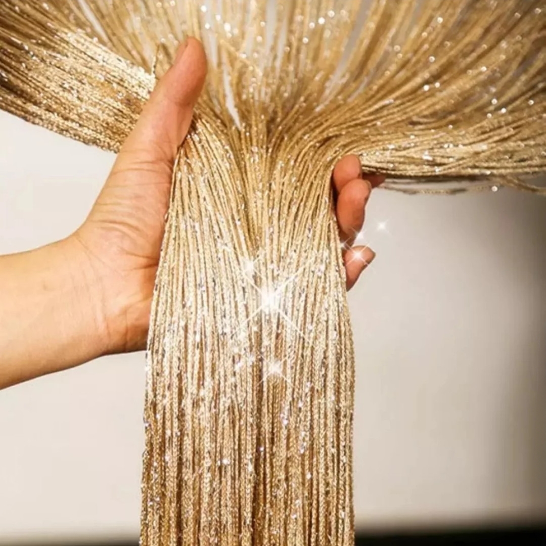 Golden Curtain Elegant Design String Door Curtain Window Panel Room Divider Crystal - Golden Parda