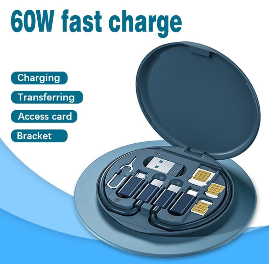 Mini Multi-Functional Fast Charging Data Cable Set for Android, Type C with Storage Box, Compact and Portable Travel Set